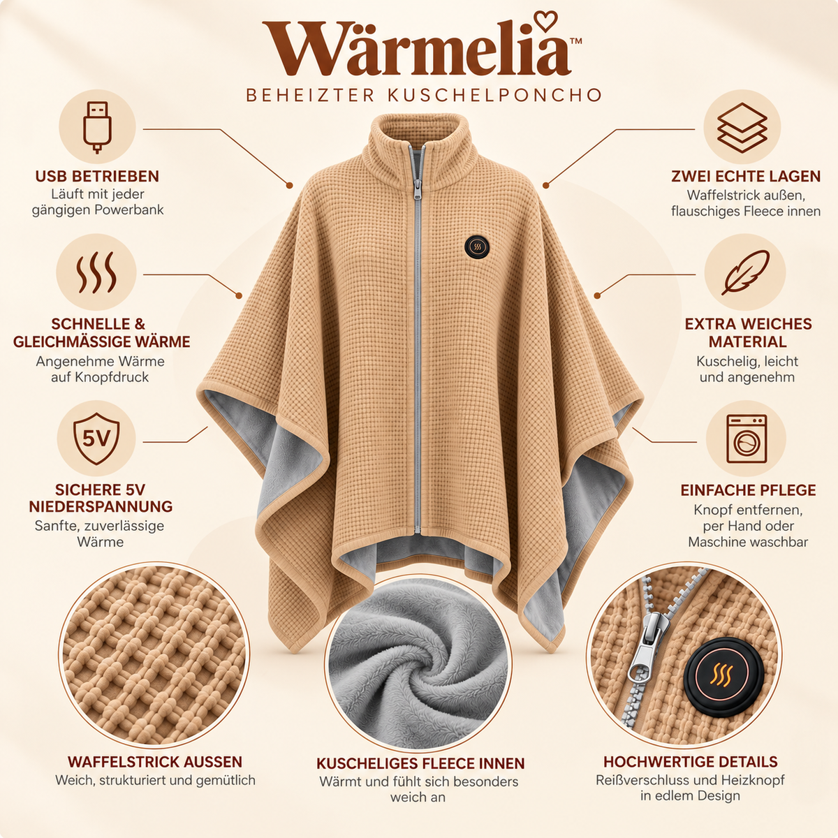 Wärmelia™ – Beheizbarer Kuschelponcho
